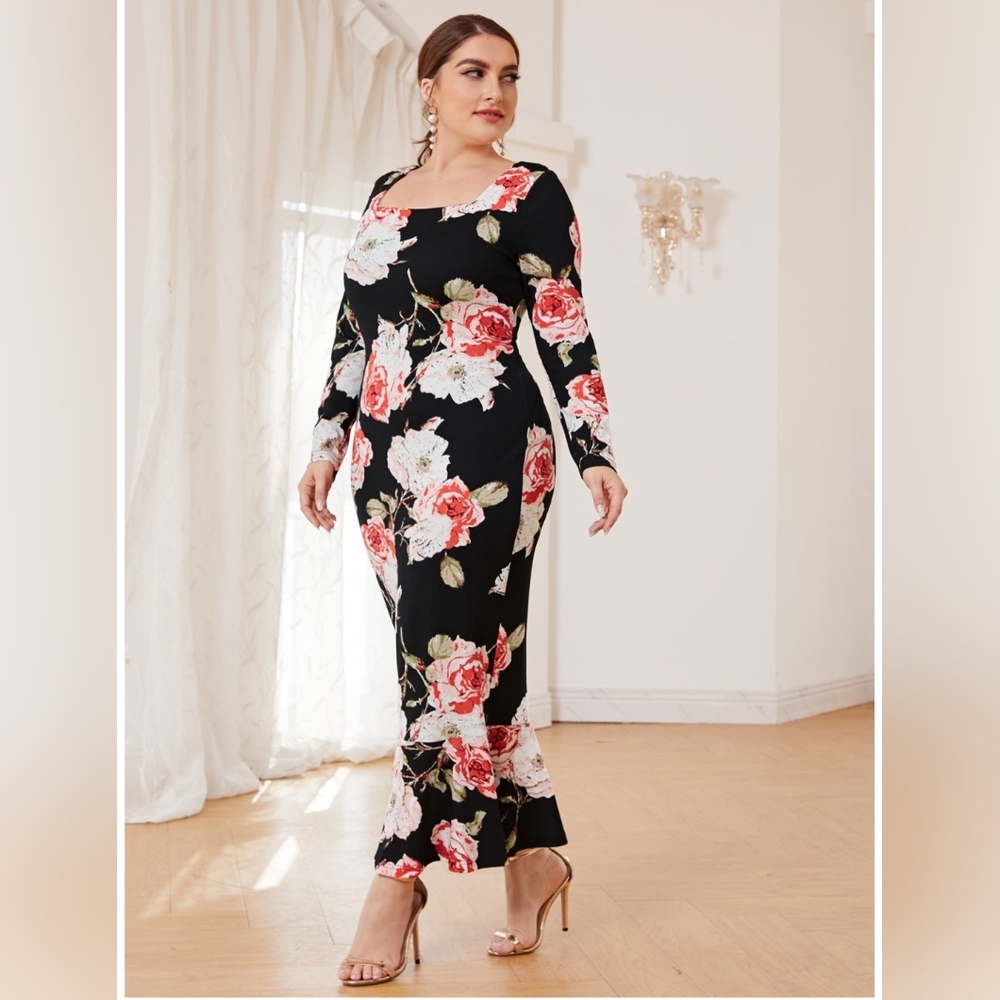 🆕️ Shein Floral Print Ruffle Hem Dress